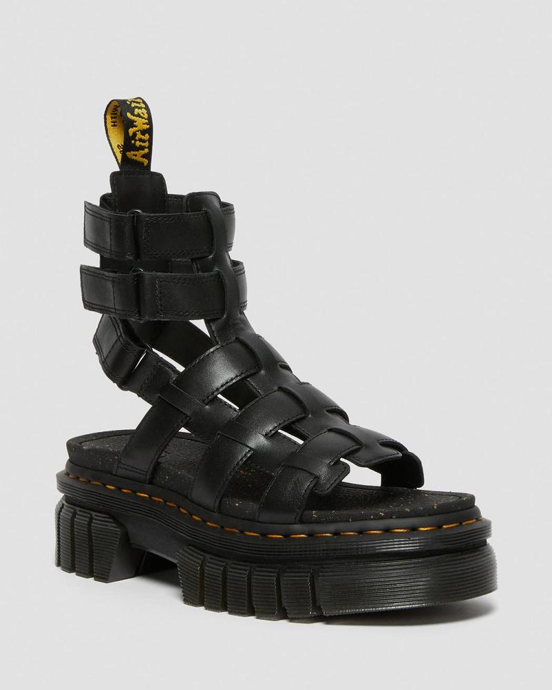 Women\'s Dr Martens Ricki Nappa Lux Leather Platform Gladiator Sandals Black | AU 299MQZ